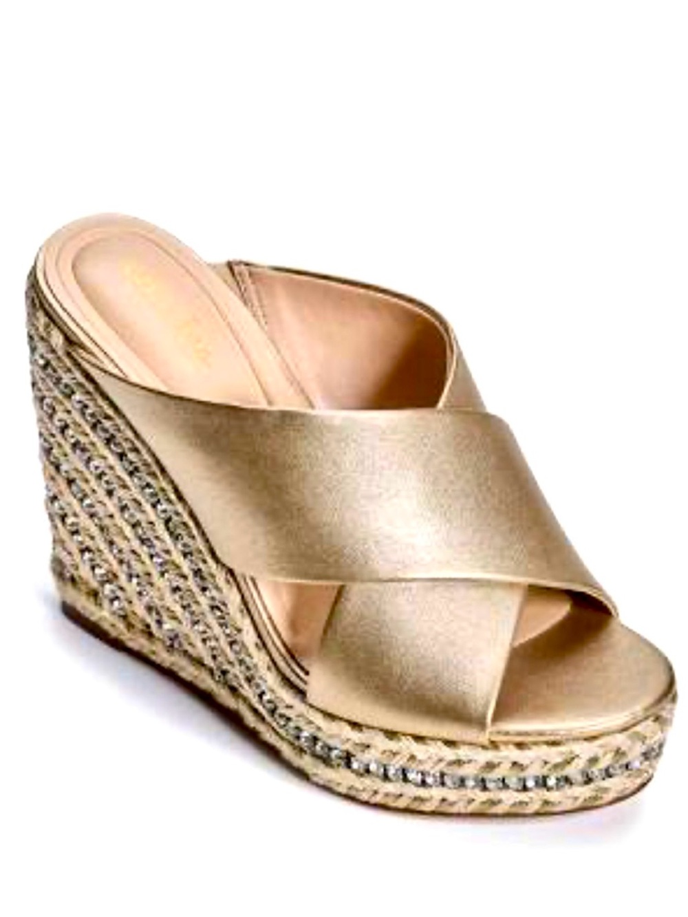 NWOB Charles By Charles David Cate Gold Rhinestone Espadrille Wedge Sandals 9 - Picture 3 of 6